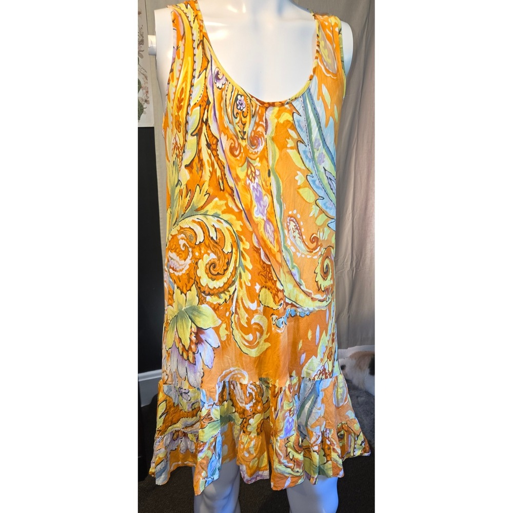 Jams World Festive Paisley Ruffle Hem Dress XL Orange Hawaiian Rayon W391-FEVE
